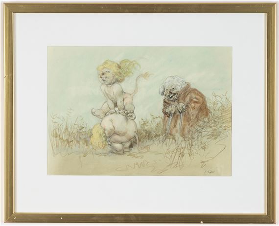 Gumma och två lekande trollbarn