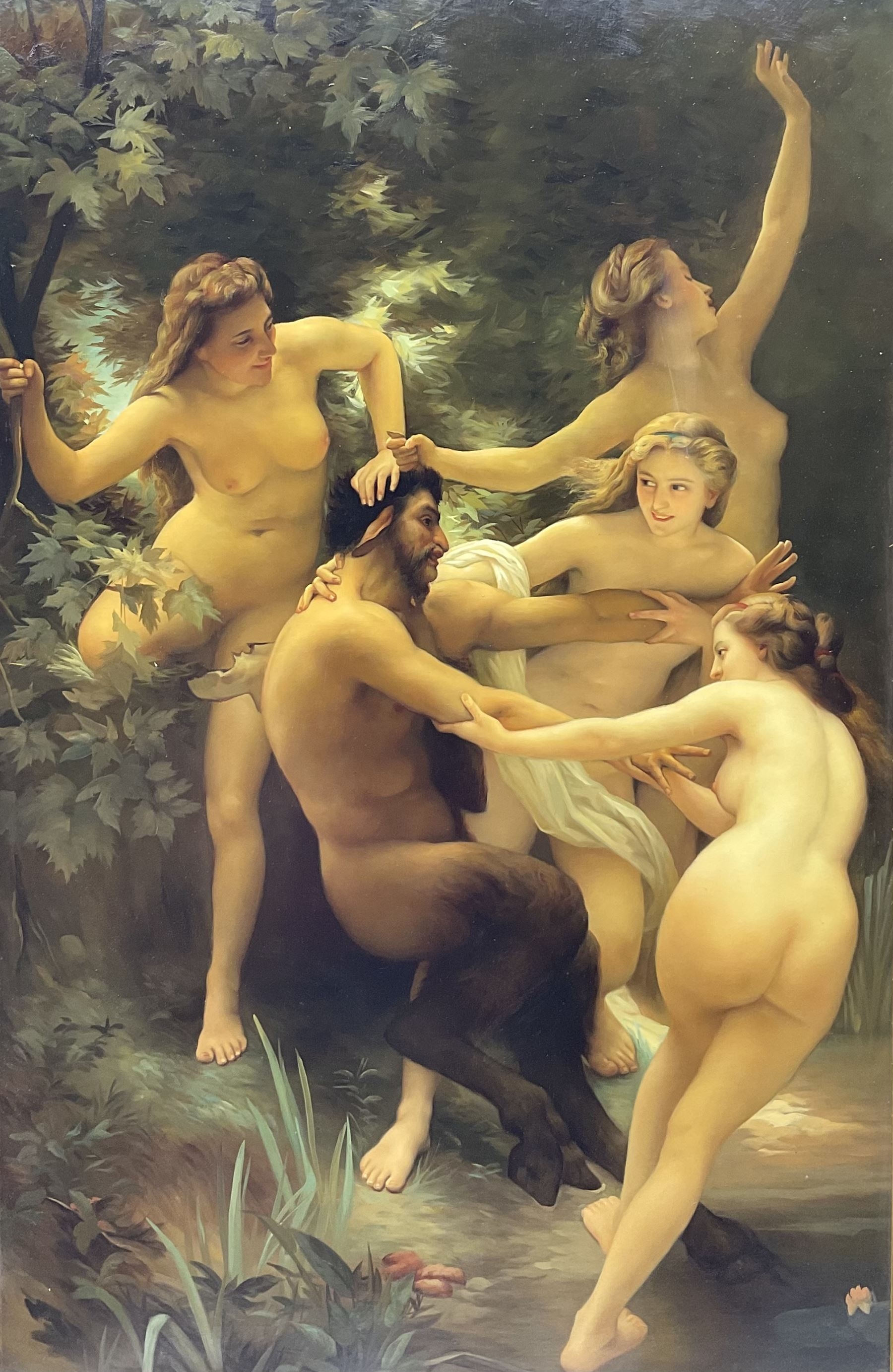 Artwork by William Adolphe Bouguereau, Nymphs and Satyr, Made of oil on board