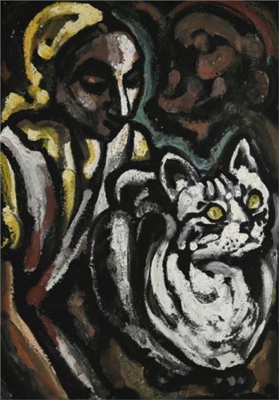 Frau mit Katze by Hans Breinlinger, 1957