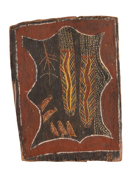 TWO GROOTE EYLANDT BARK PAINTINGS - Kneepad Jabarrgwa