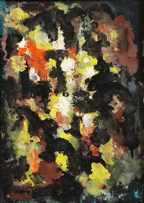 Artwork by Hans Breinlinger, Farbkomposition, Made of oil painting on cardboard