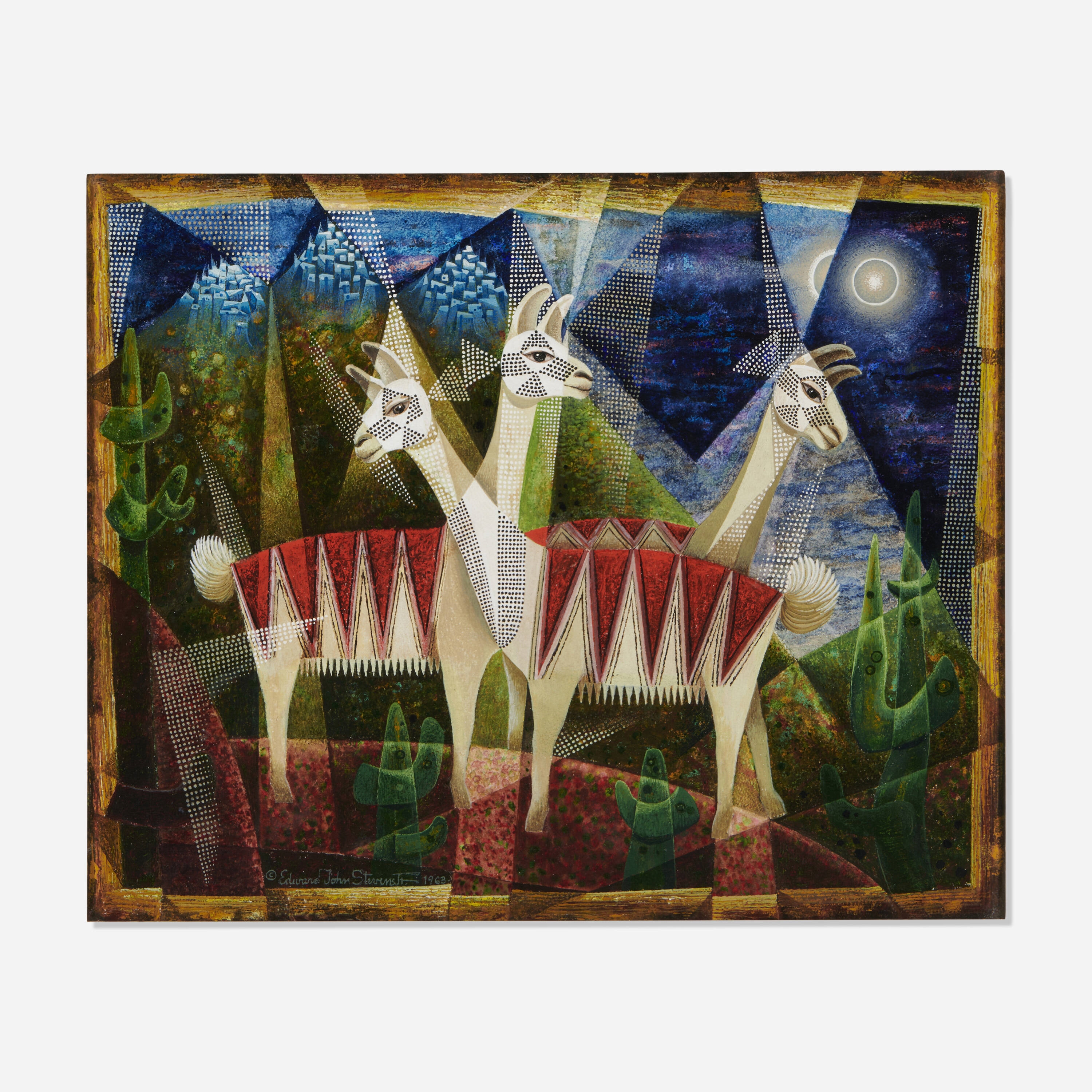 Artwork by Edward John Stevens Jr., Llamas, Made of gouache on paper