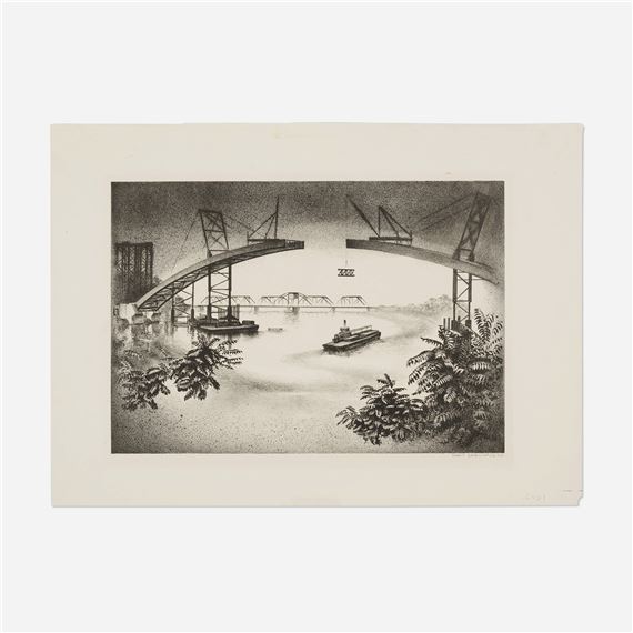 Spanning the Hudson (New Hudson Bridge) by Louis Lozowick, 1936 / 1972