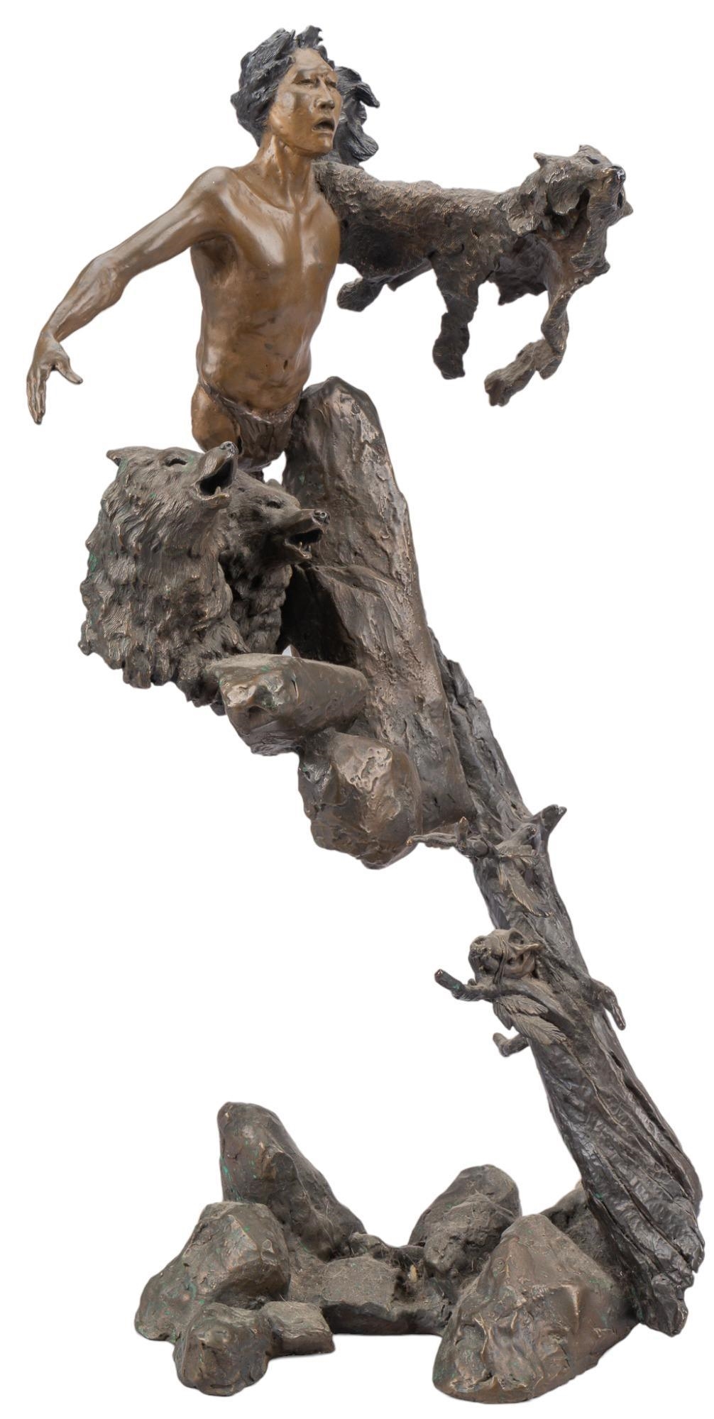 Mark Hopkins | Native American hunter and wolves (1994) | MutualArt