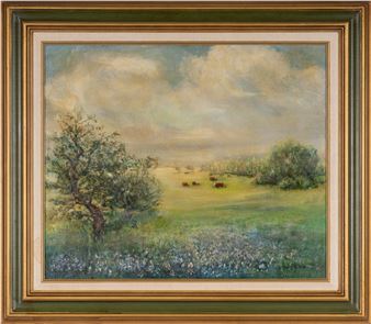 Bluebonnet Landscape with cattle - Mary Black