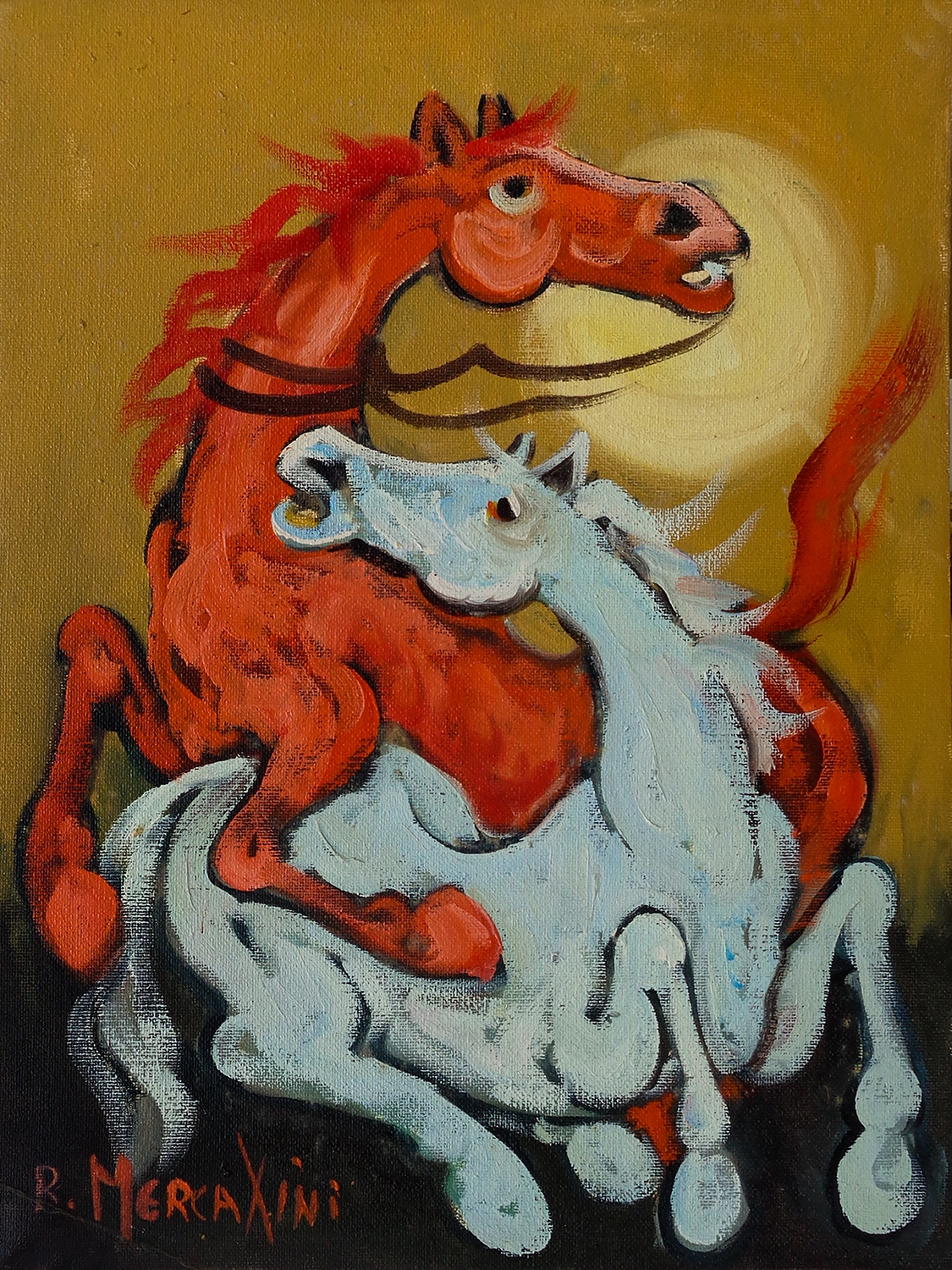 Artwork by Renzo Mercatini, Cavalli, Made of oil on canvas