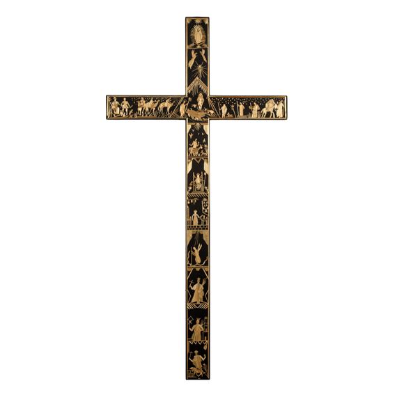 Straw Appliqué Nativity Scene Cross by Paula Rodriguez