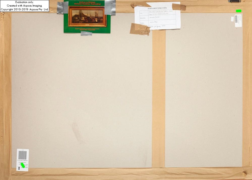 Artwork by Stanisław Masłowski, Landscape from Wola Rafałowska ("Cottage under the pear tree"), Made of watercolour / cardboard