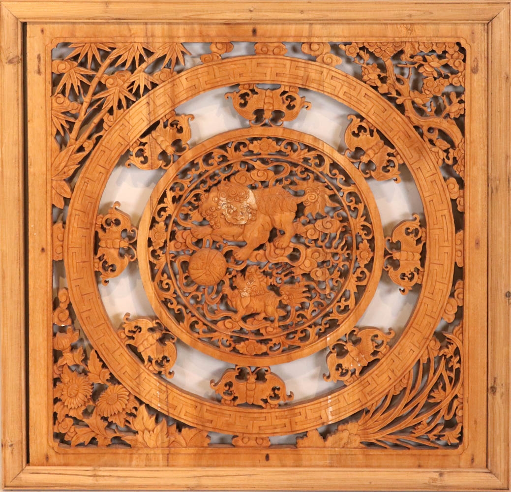 Chinese Carved Wood Panel by Chinese School, 20th Century