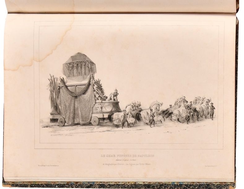 Artwork by Victor Adam, Rare collection of 15 lithographs depicting the most remarkable episodes in Napoleon's exhumation, Made of lithographs