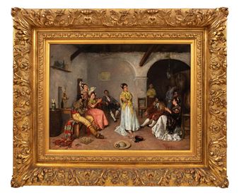 A tavern scene with bullfighters and flamenco dancers - José Ruiz Blasco