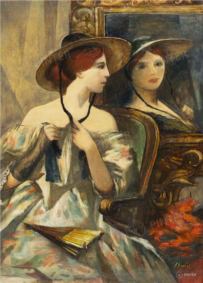Lady In Hat By The Mirror by Alekszej Vlaszov