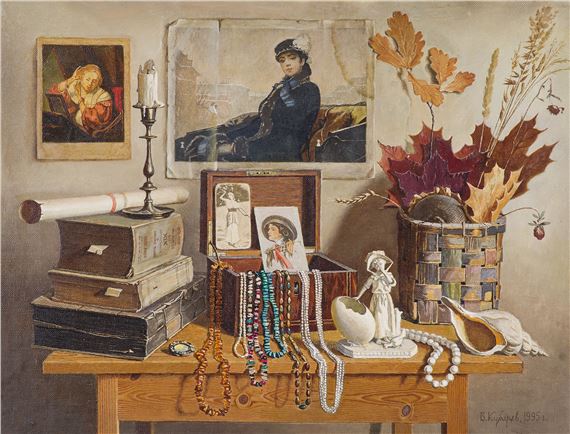 Still life with beads by Vyacheslav Grigoryevich Kubarev, 1995.