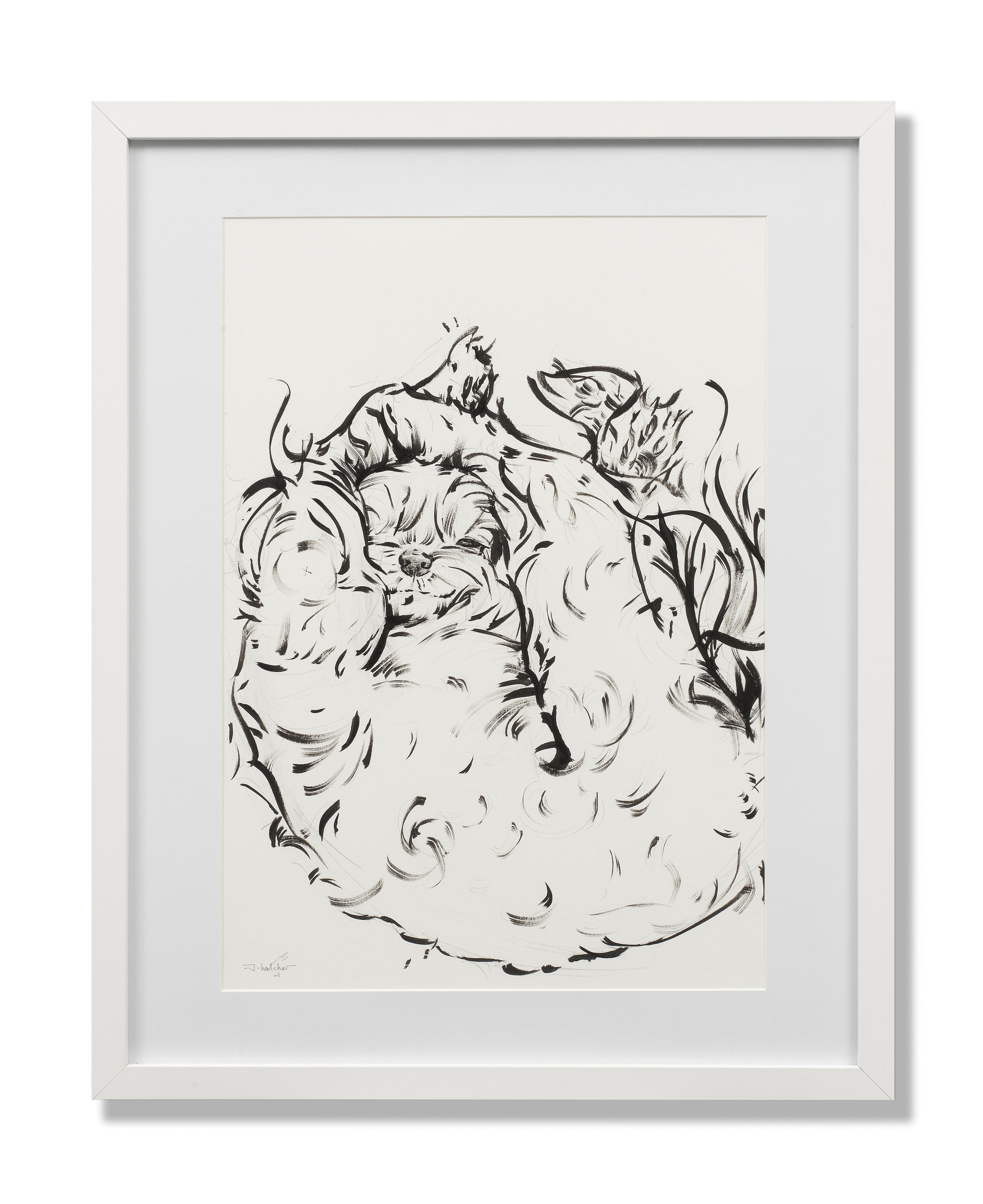 Artwork by James Hatcher, Sunday2023, Made of black ink on 300gsm hot pressed watercolour paper, in the artist's frame