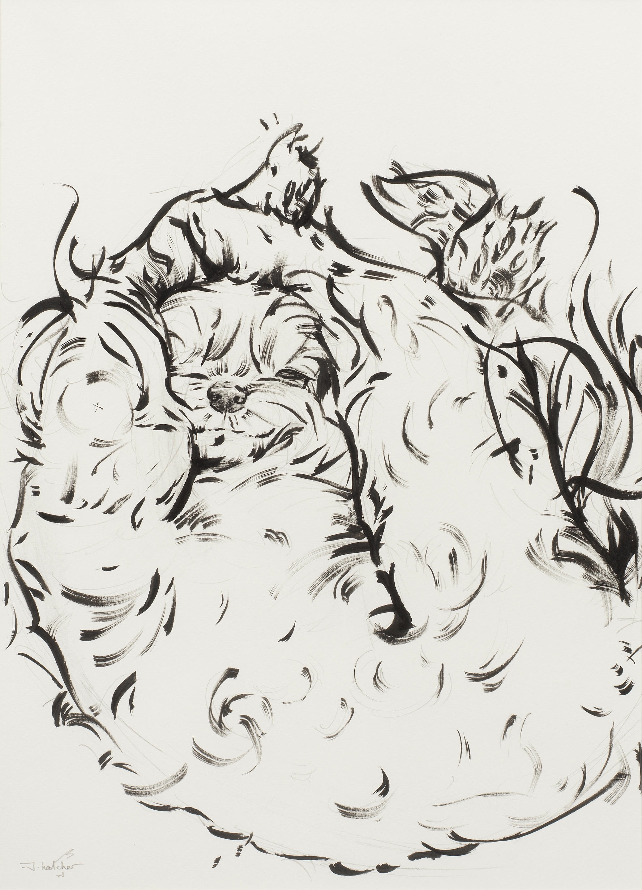 Artwork by James Hatcher, Sunday2023, Made of black ink on 300gsm hot pressed watercolour paper, in the artist's frame