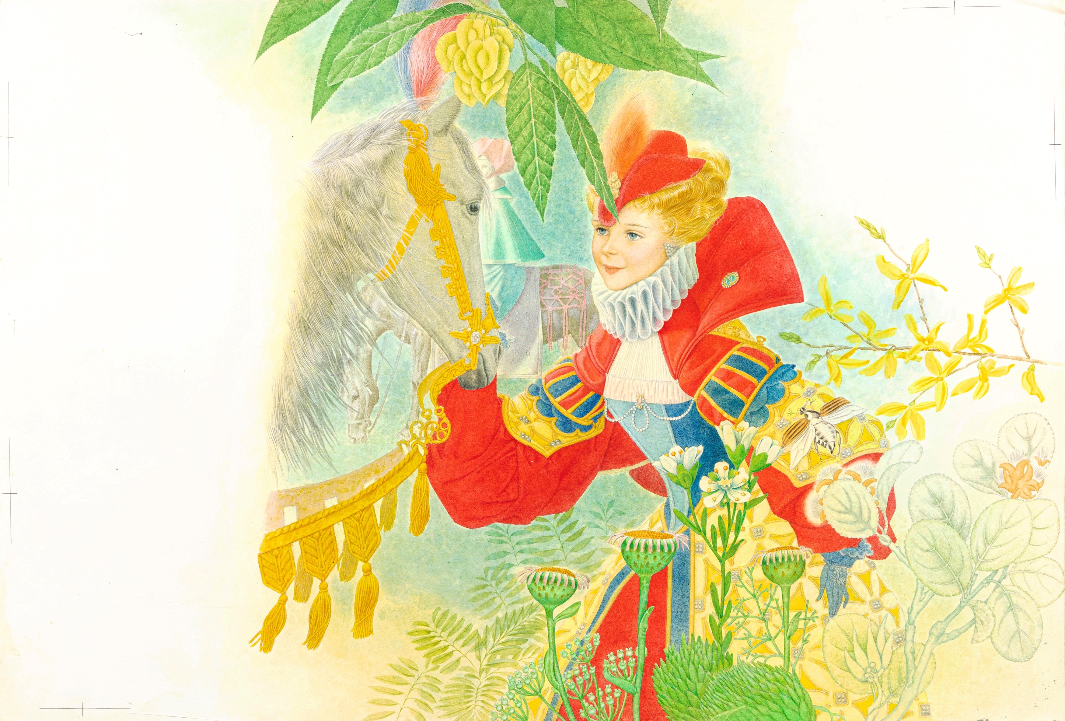 Artwork by Ugo Fontana, The little goose keeper, Made of pastels, tempera and watercolor on cardboard