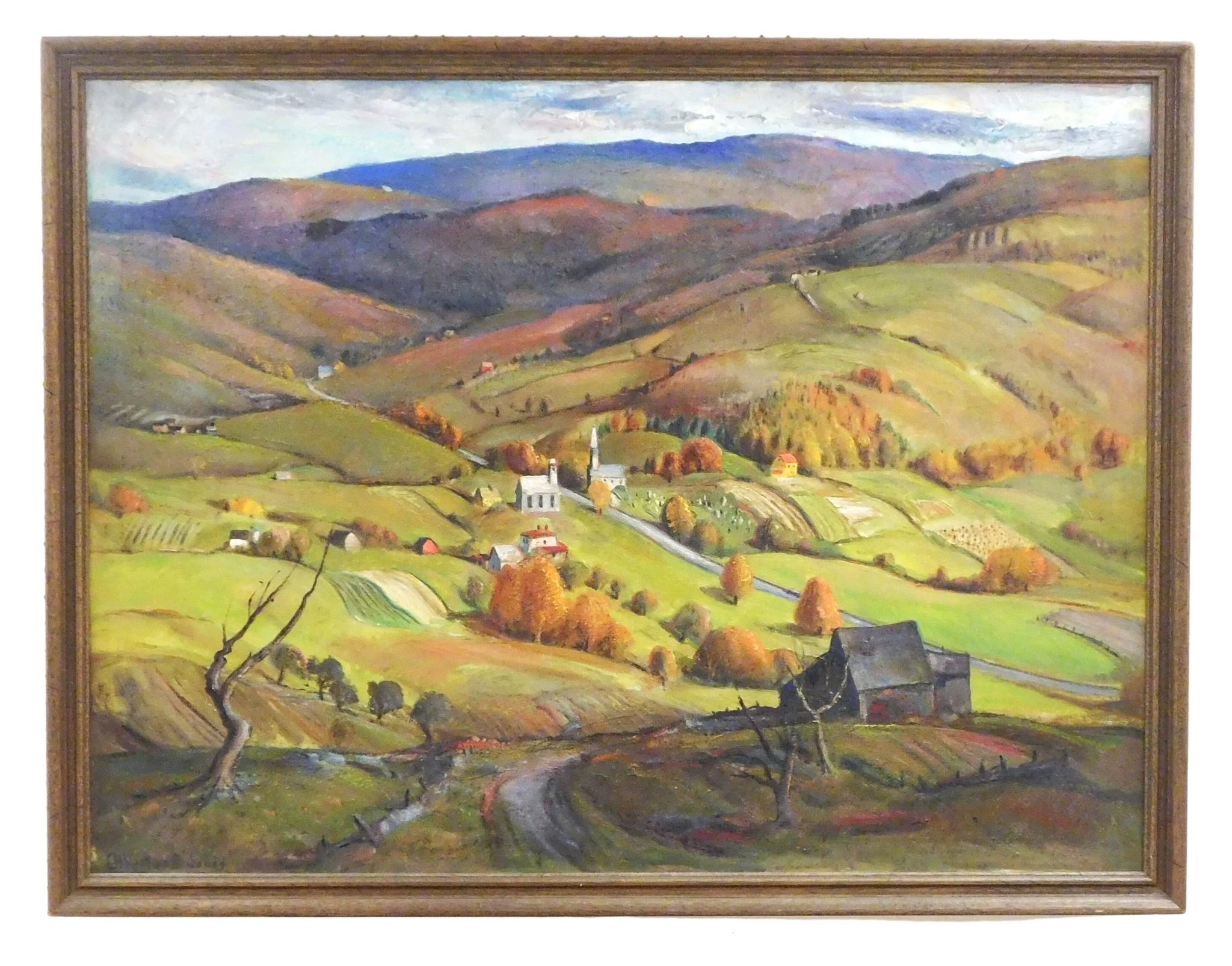 Artwork by Albertus Eugene Jones, Village in the Valley, Made of oil on canvas