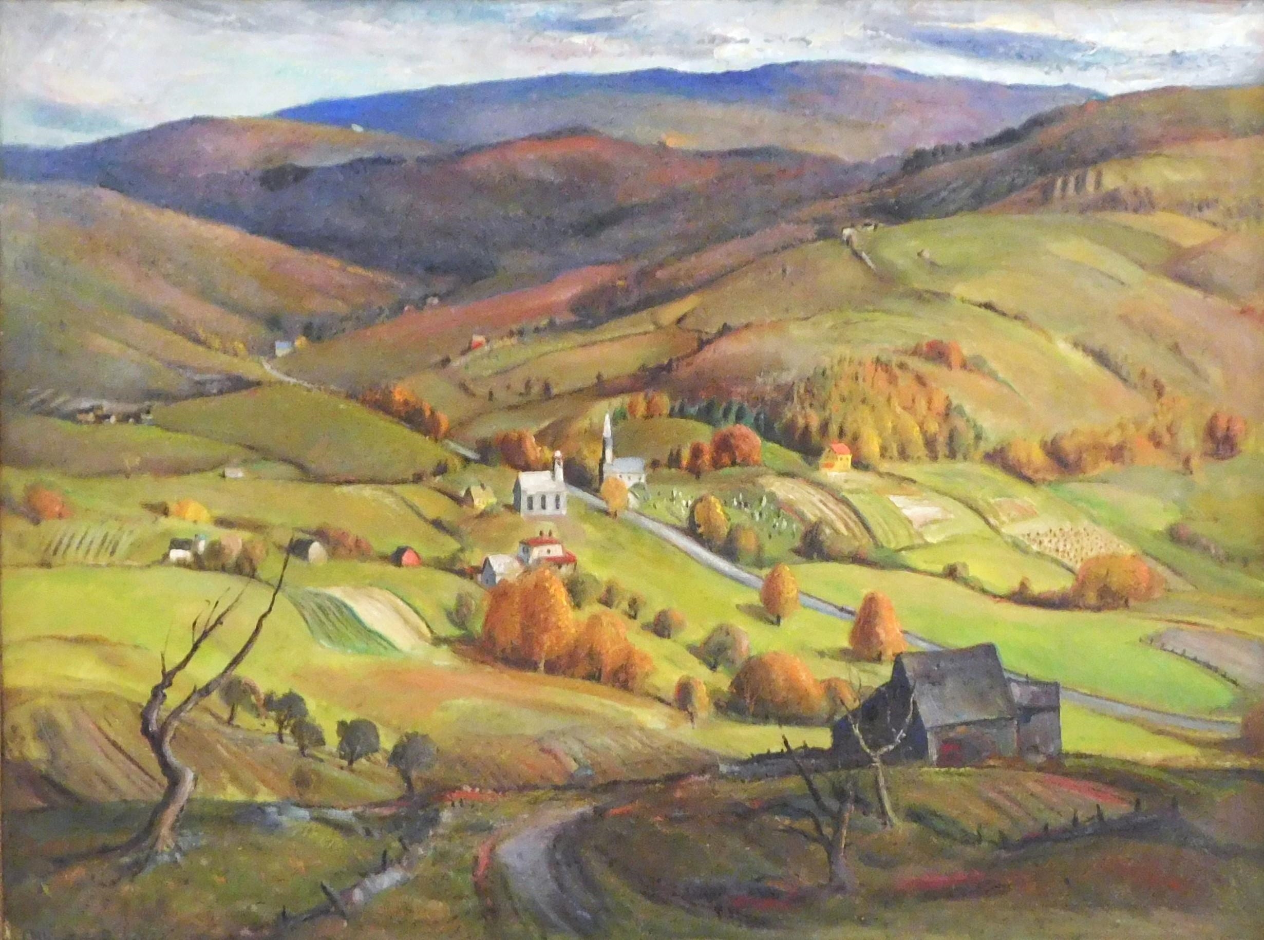 Artwork by Albertus Eugene Jones, Village in the Valley, Made of oil on canvas