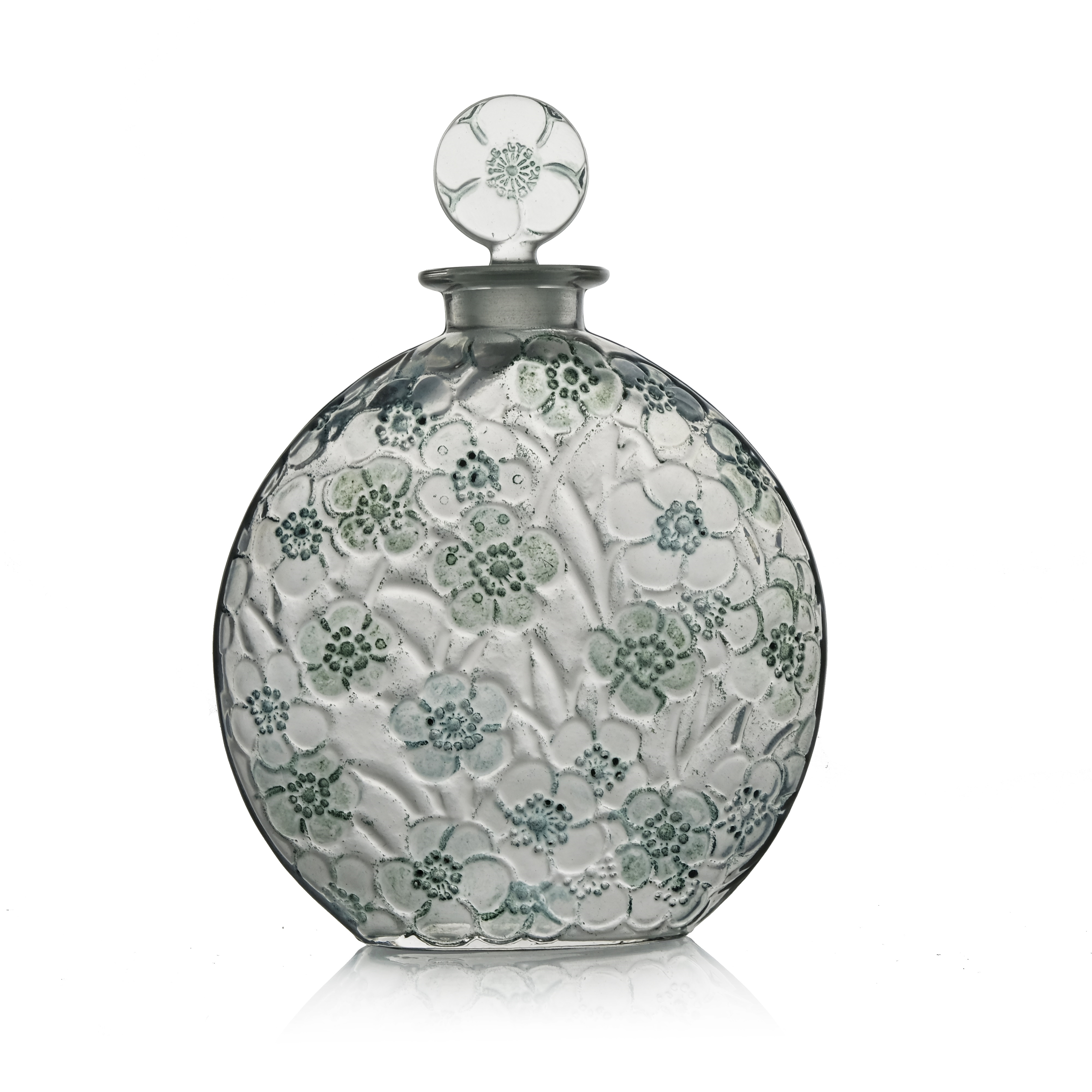 a Le Lys glass perfume bottle by René Lalique, designed circa 1920