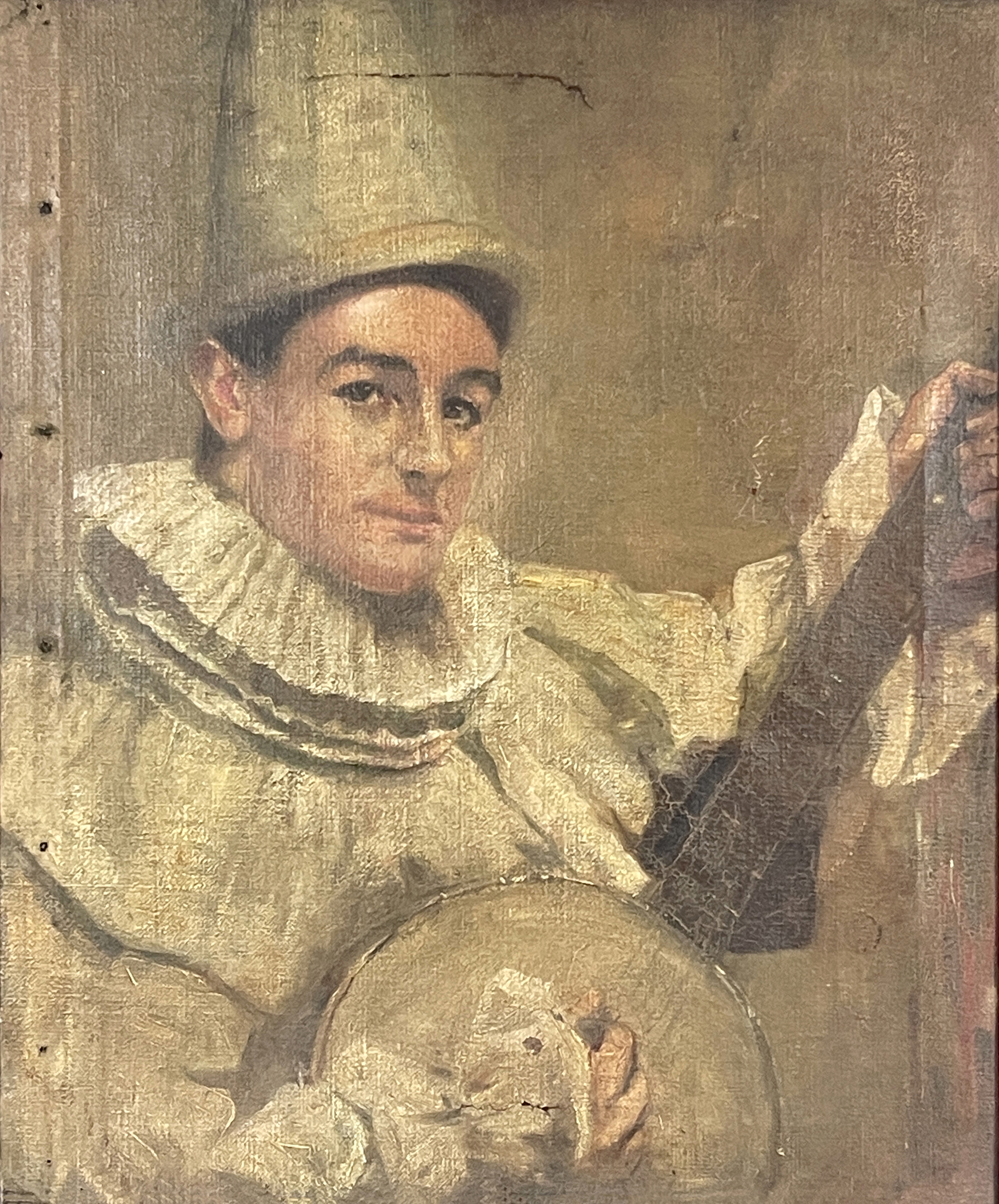 Portrait of a Pierrot playing a banjo by Dame Laura Knight