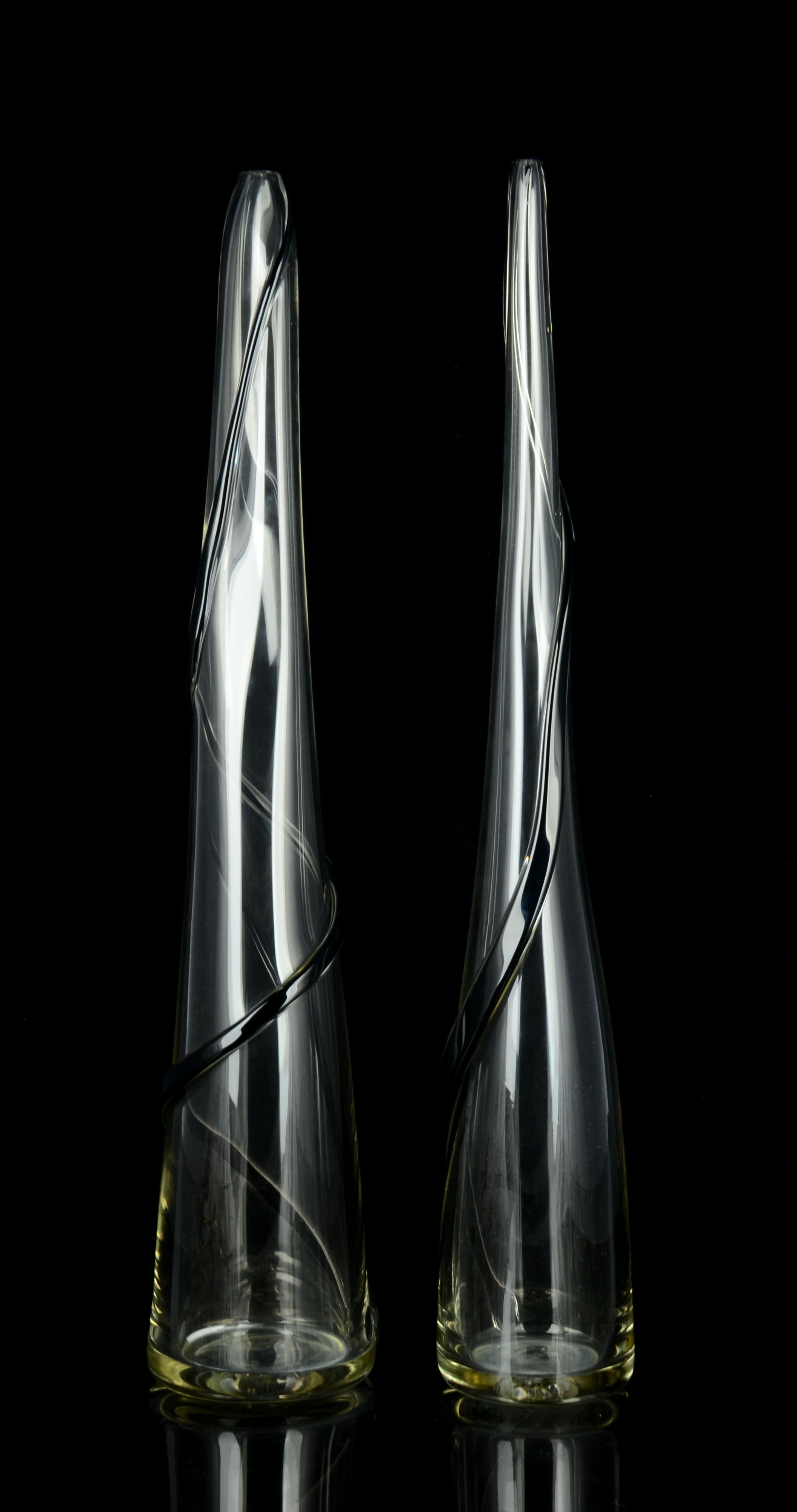 David Reade | David Reade two tall hand blown clear glass bottle vases ...