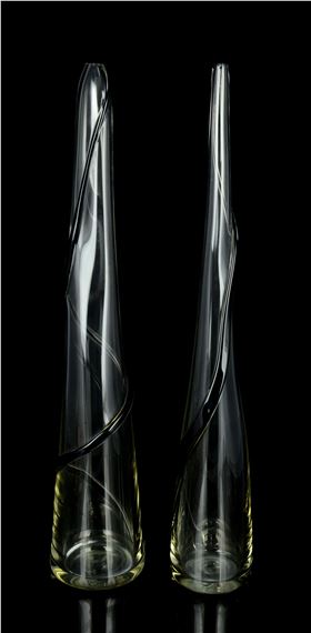 David Reade | David Reade two tall hand blown clear glass bottle vases ...