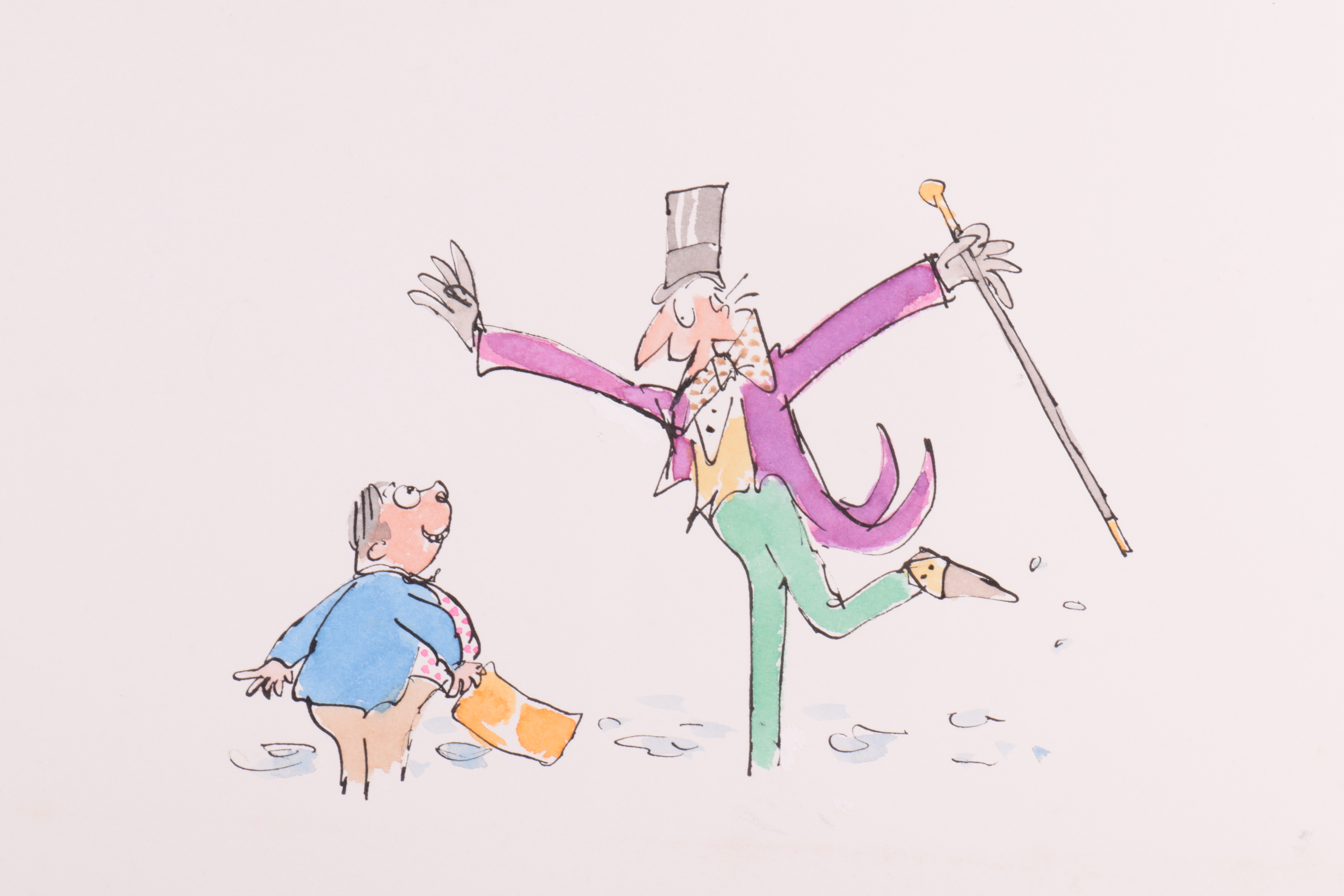 Quentin Blake Willy Wonka And Augustus Gloop Holding A Golden Ticket 