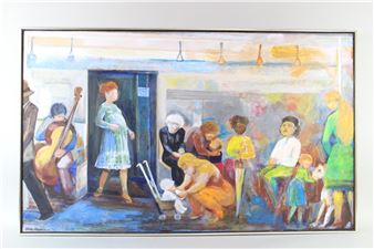 Framed Expressionist Painting of New York Subway - Haim Mendelsohn