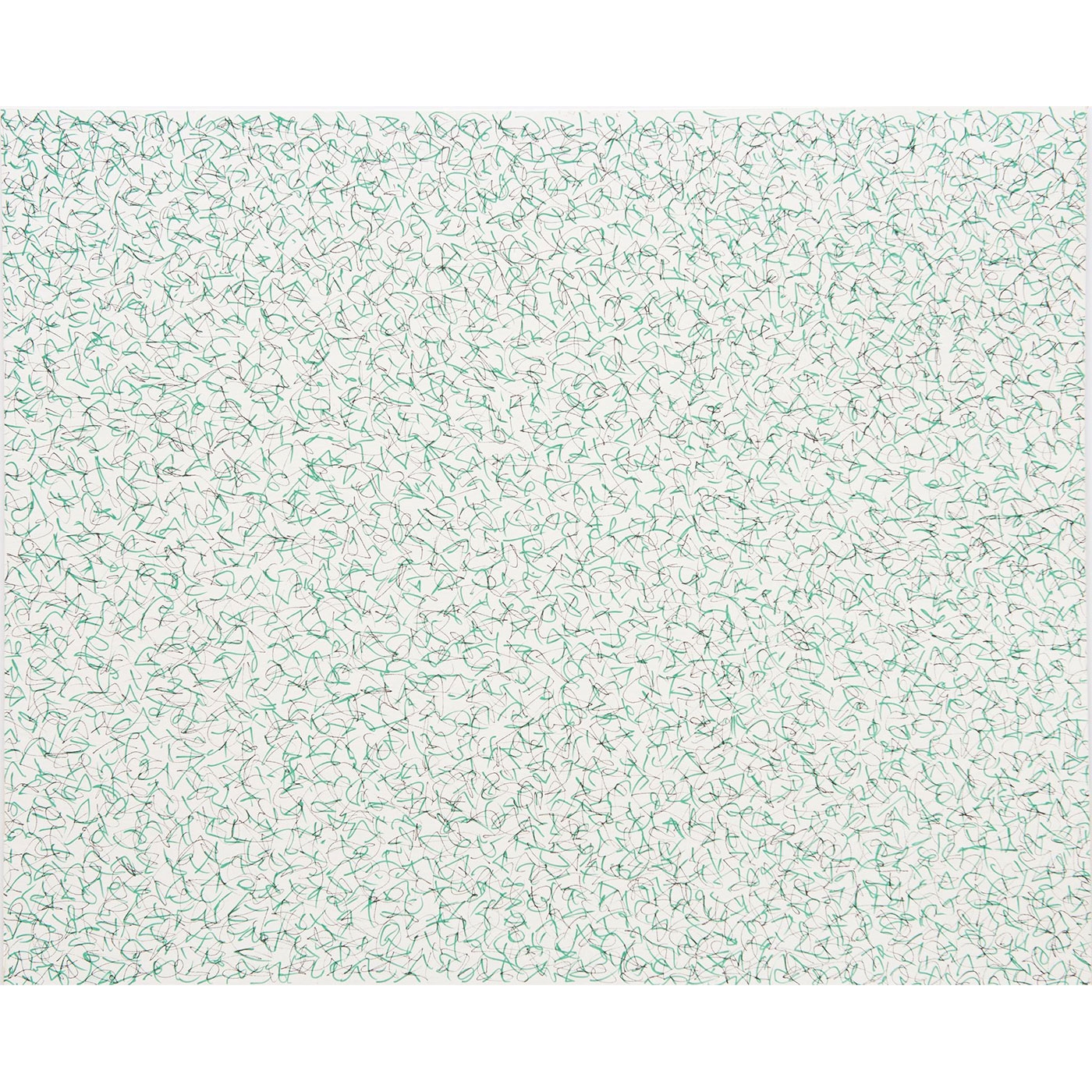 Artwork by Ana Garcia, Reverse Green Headache Scribble, Made of Green and black ink