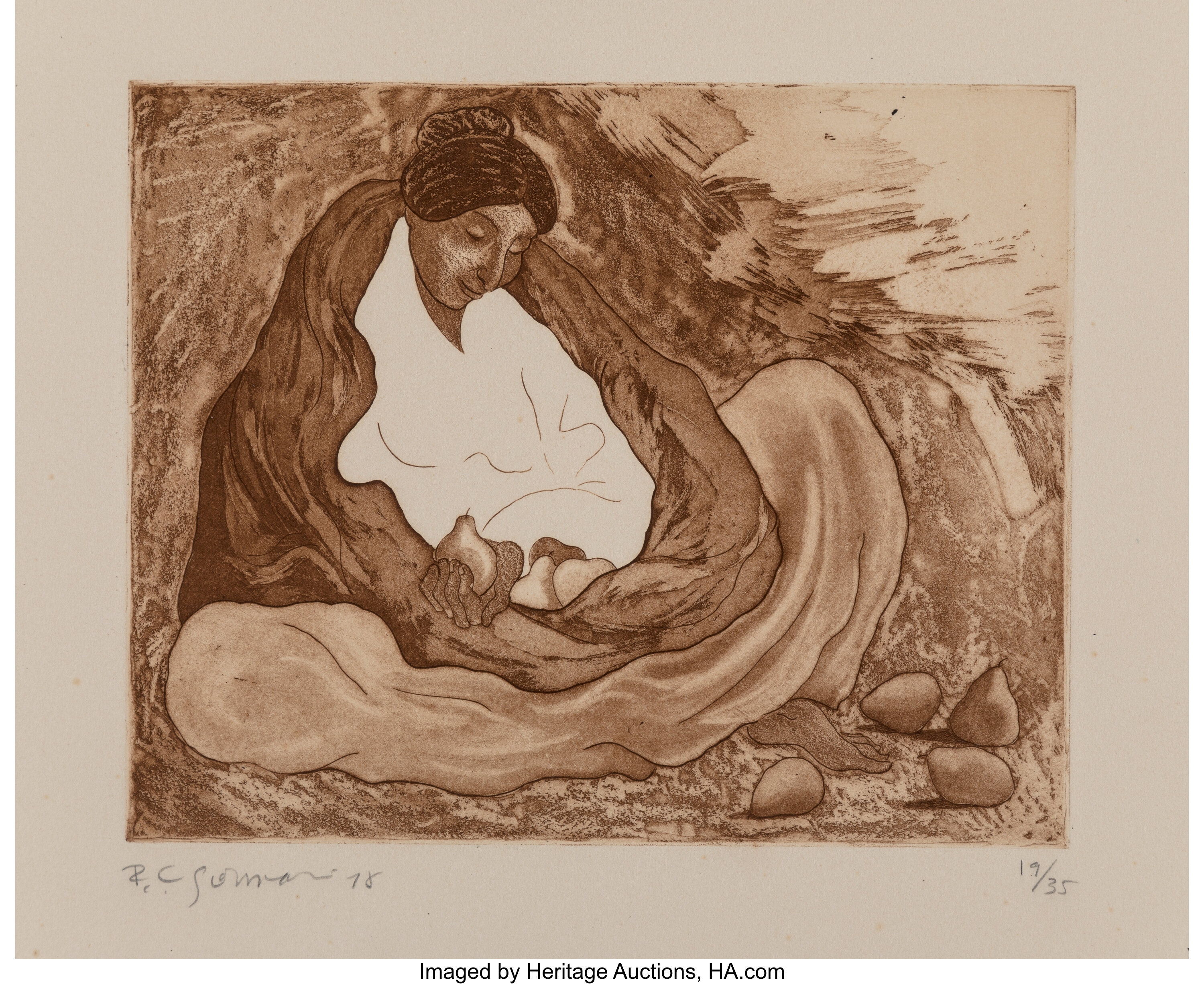 R.C. Gorman | Lady with Pears (1978) | MutualArt