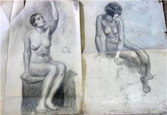 Edwin Proctor 1885-1935 two large pencil studies one with additional smaller studies stuck to the reverese - Edwin Proctor