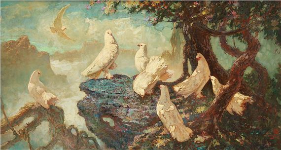 Doves by Lee Man Fong, 1964