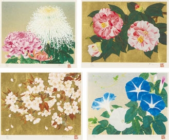 Artwork by Rieko Morita, Flowers (a set of 4), Made of print