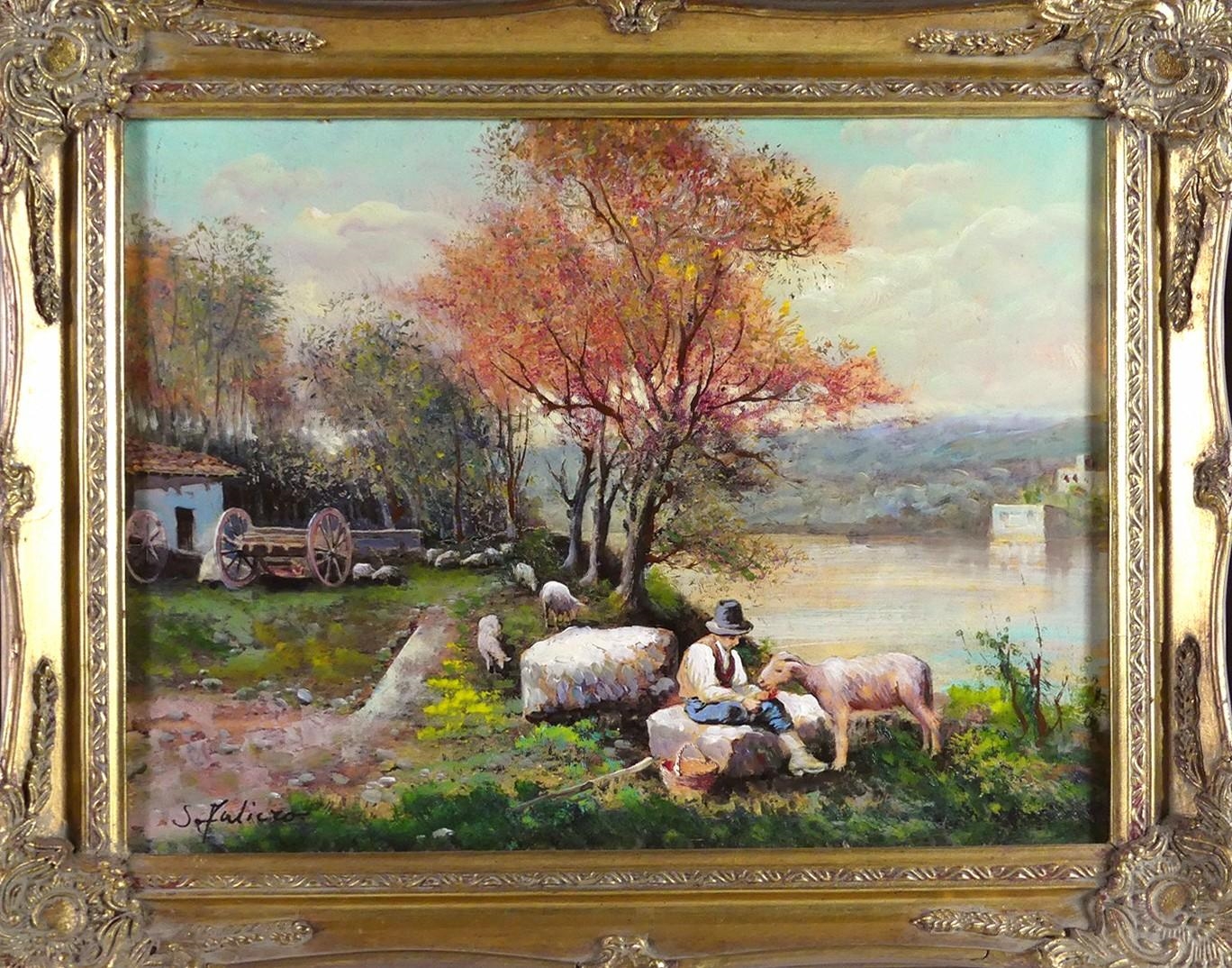 Artwork by Salvatore Faliero, A rural scene in Milan, Made of oil on panel