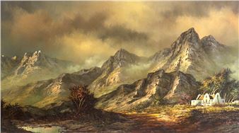 FARMSTEAD IN A MOUNTANOUS LANDSCAPE - Hentie Meyer