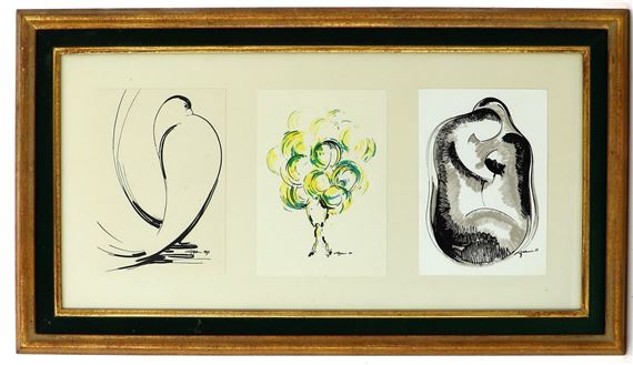 Trois lithographies dans le même encadrement