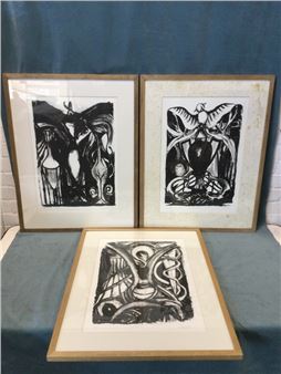 a set of three stone lithographs - Shirley Lester