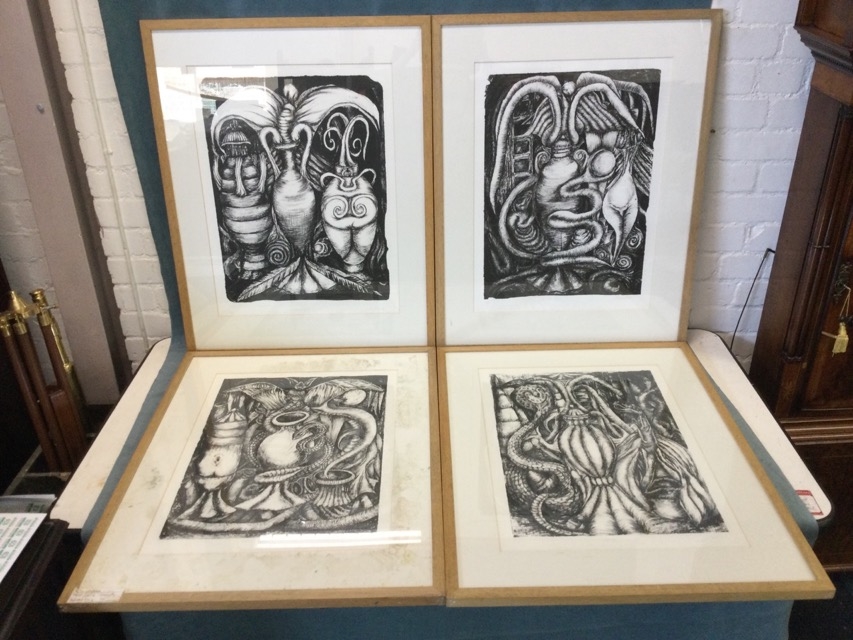 a set of four stone lithographs by Shirley Lester