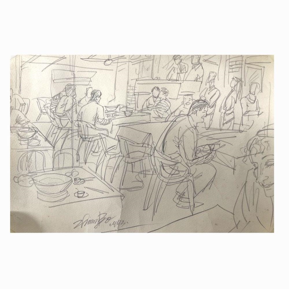 Artwork by Zheng Bo, A restaurant scene, Made of Drawing, Pencil on paper