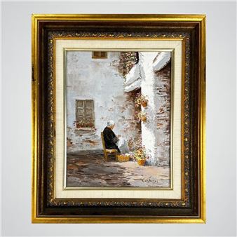 Grandma folding laundry - Manuel Cuberos
