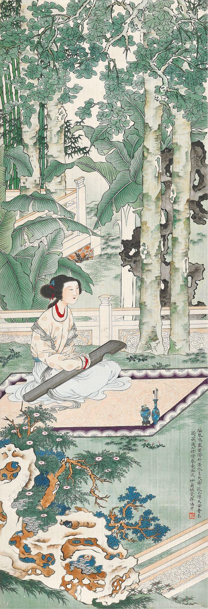 Artwork by Jin Xiezhong, A BEAUTY, Made of Hanging scroll, ink and color on silk