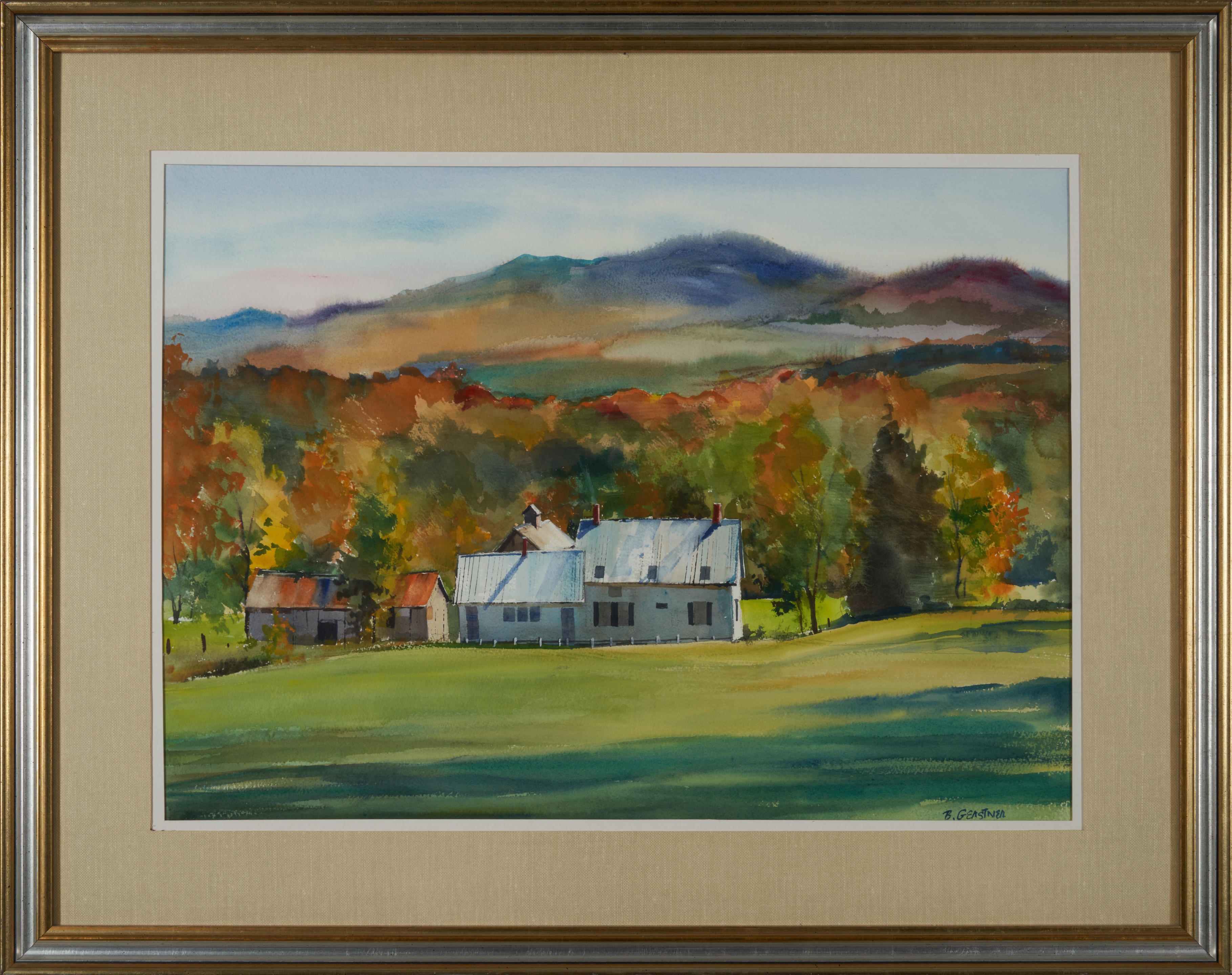 Artwork by Bernard Gerstner, Farm in Autumn, Made of watercolor on paper