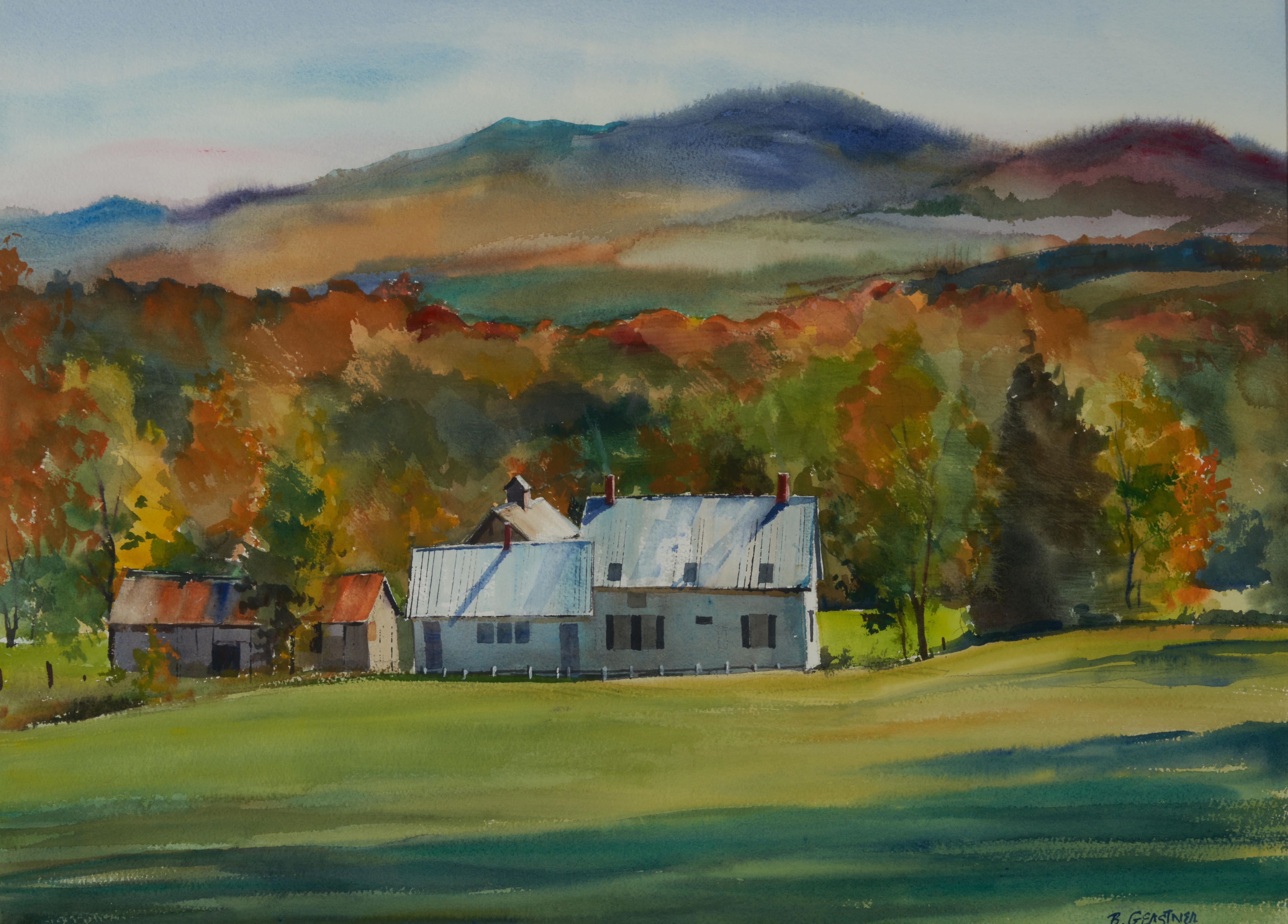 Artwork by Bernard Gerstner, Farm in Autumn, Made of watercolor on paper