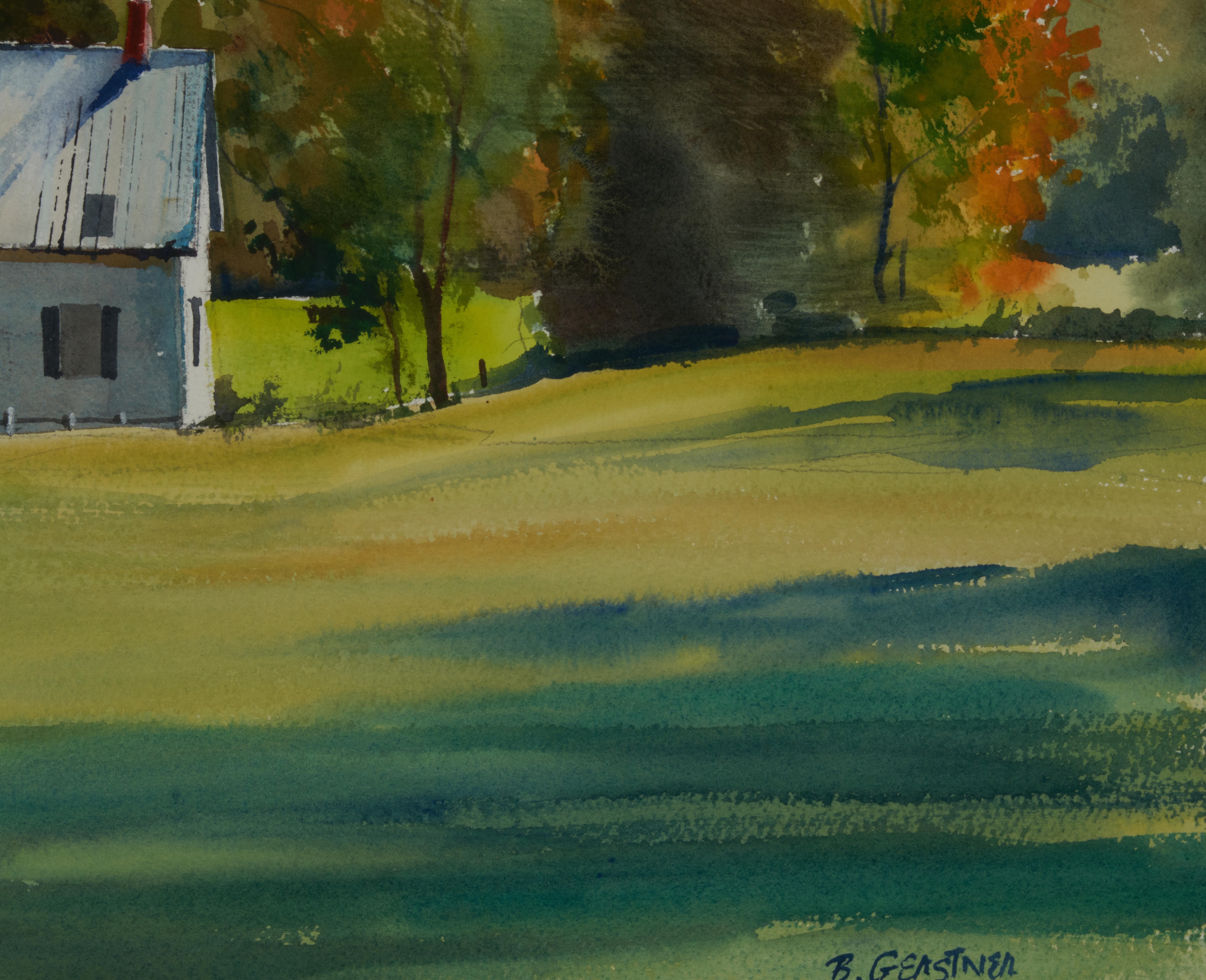 Artwork by Bernard Gerstner, Farm in Autumn, Made of watercolor on paper