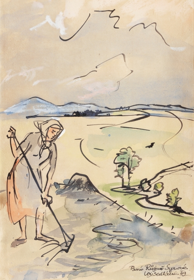 Artwork by Vojtěch Sedláček, Work in the Field, Made of gouache on paper