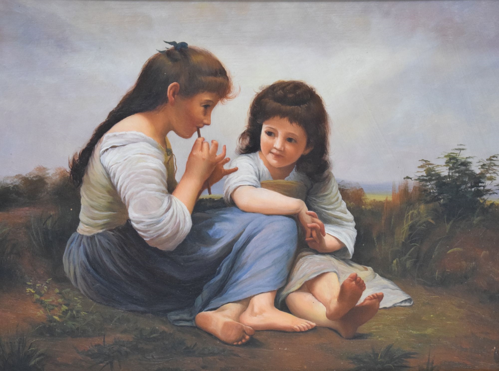 Two girls in a rural landscape by William Adolphe Bouguereau, 21st Century