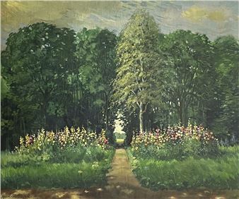 Flowering hollyhocks at the edge of the forest - Jean Hanselmann