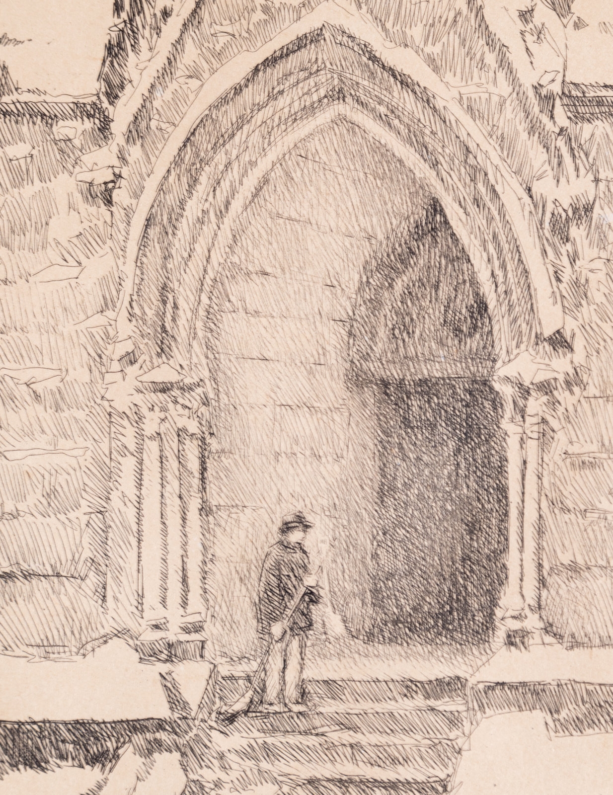 Artwork by Childe Hassam, Church Doorway, Snow, Made of etching
