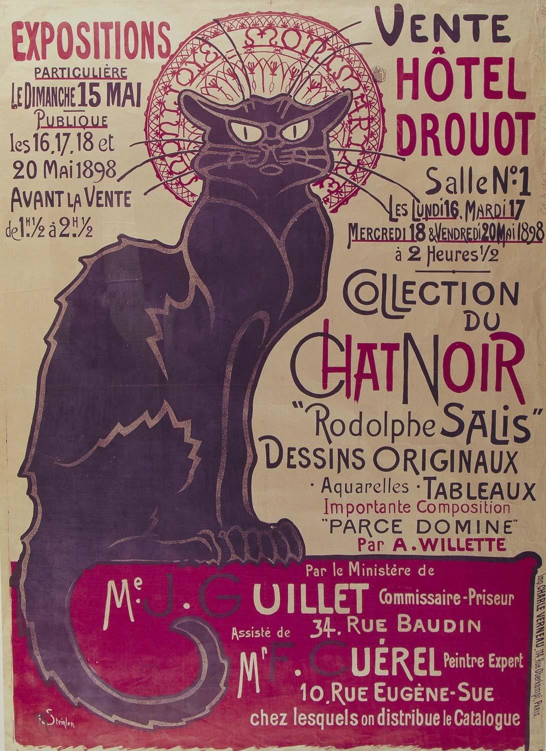 Spiffing Prints: Tela Artistica 'Tournee Du Chat Noir Steinlen' - Stampa Su Tela, 40,6 X 50,8 Cm, Pronta Da Appendere