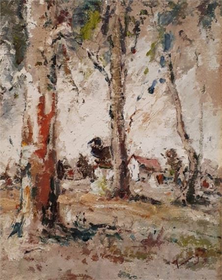 Cottages beneath the trees by Sydney Jennings